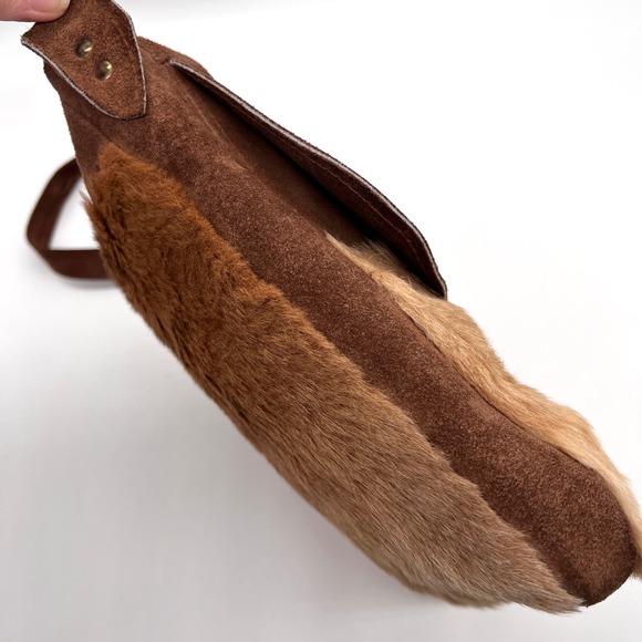 VINTAGE Kangaroo and Suede Shoulder Bag Womens Brown Tan Fur 60s to 70s Era - Picture 5 of 11